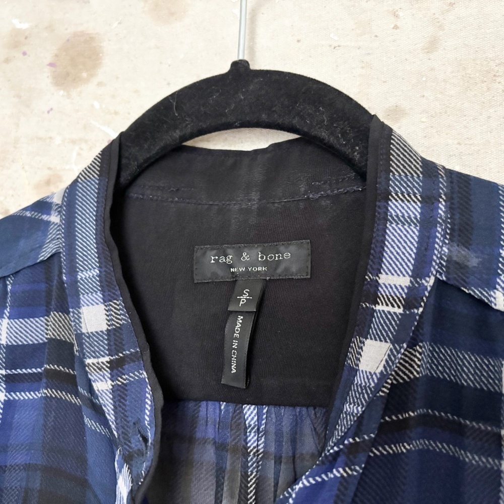 Rag & Bone Byron Chiffon Sheer Silk Blend Plaid Button Down Shirt - Picture 2 of 4